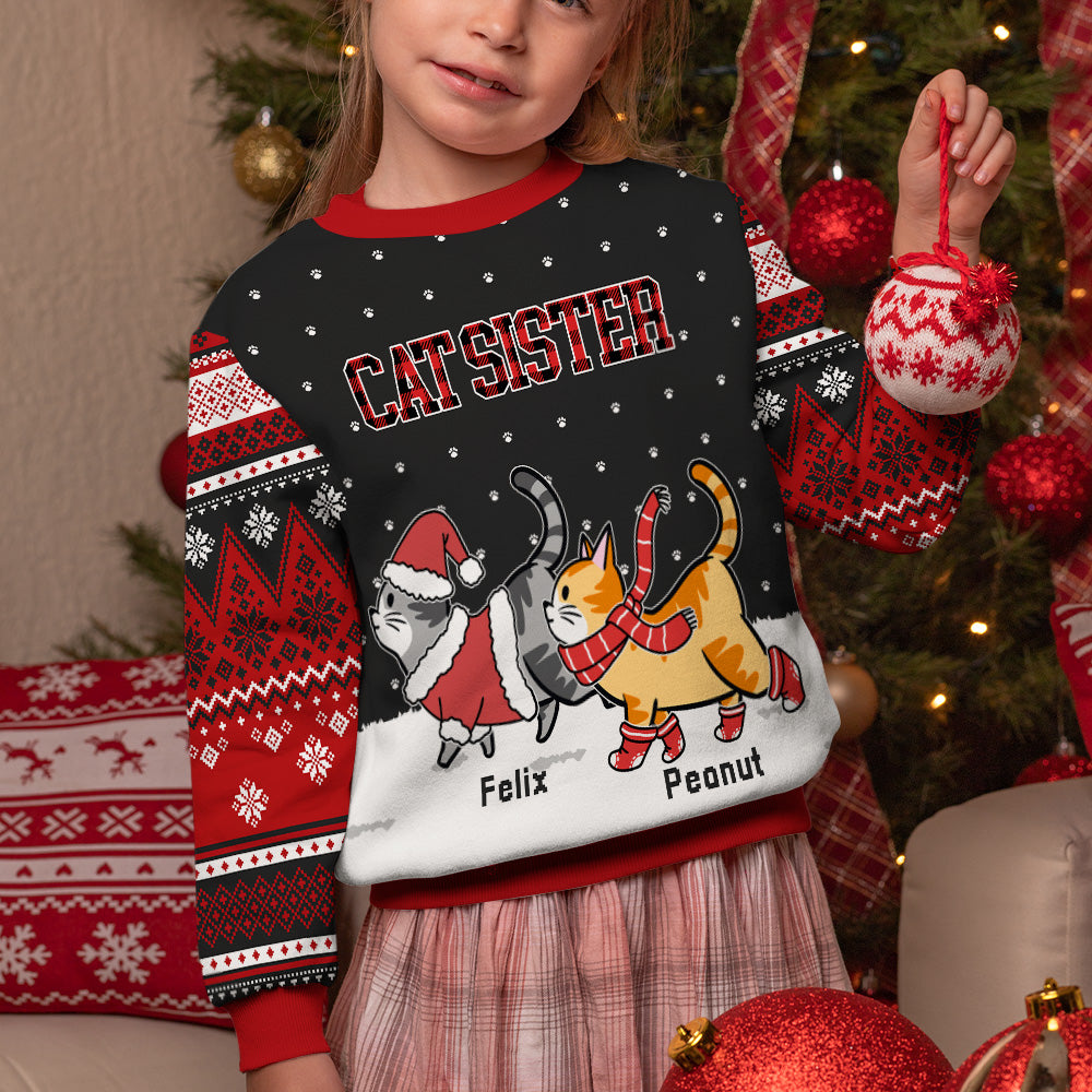 Adorable Cat Brother and Sister Pattern - Personalized Custom All-Over-Print Unisex Kids Sweatshirt