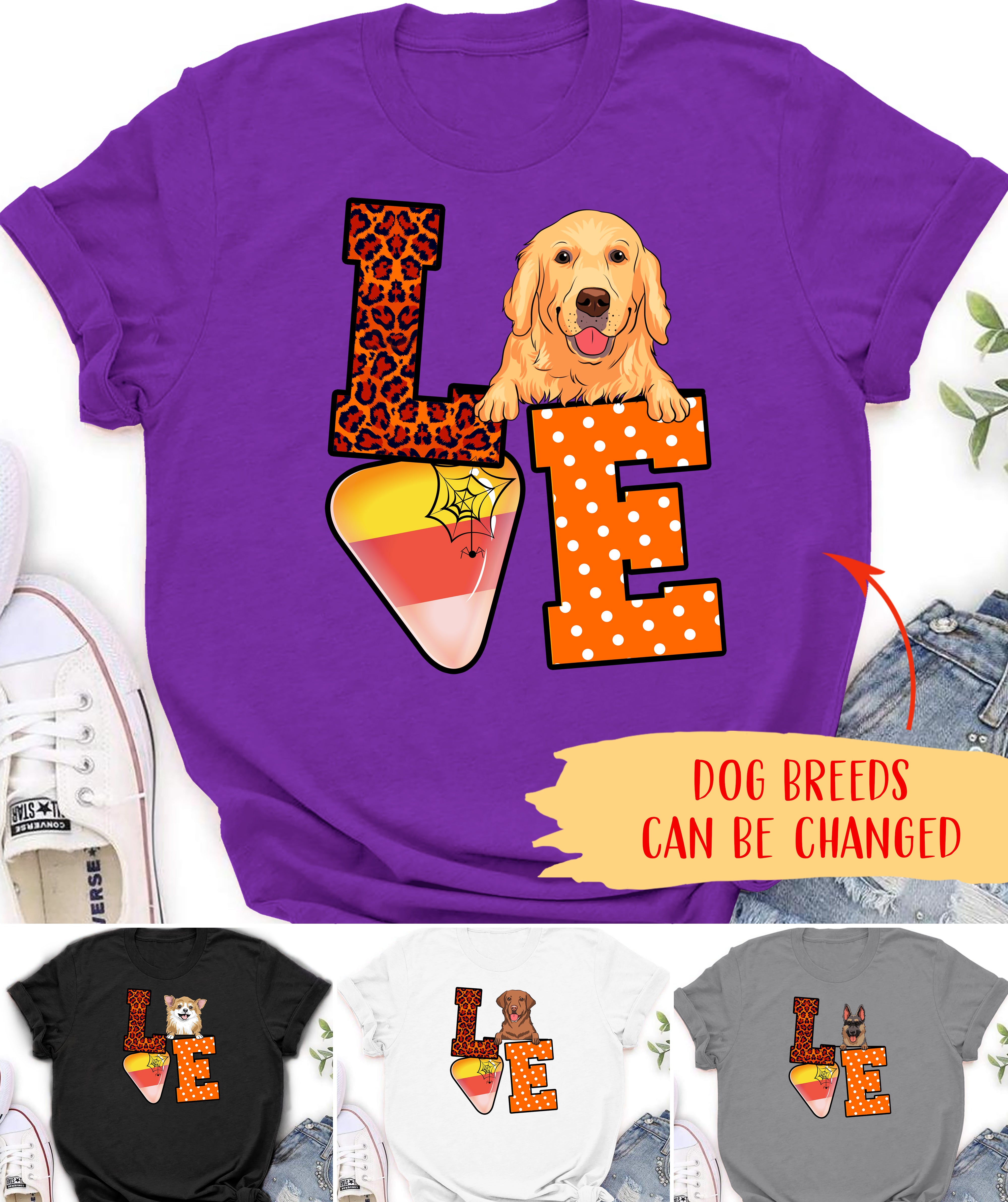 Halloween-themed Personalized Custom Unisex 5.3 oz Love Halloween Dog T-shirt