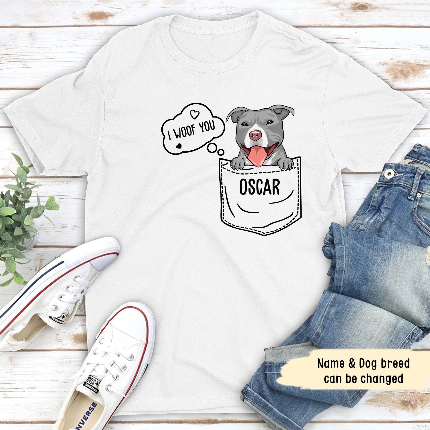 Pocket Dog - Personalized Custom Premium Unisex Airlume Combed Ring - Spun Cotton T - shirt