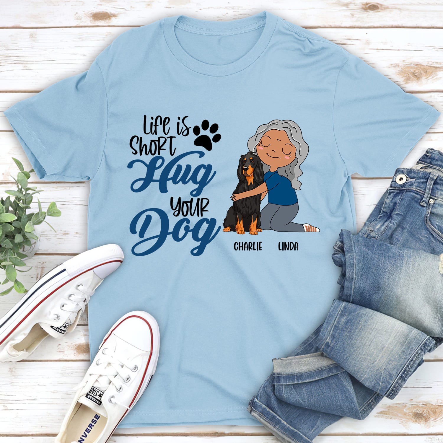 Hug Your Dog - Personalized Custom Unisex Heavy Cotton T-shirt for Pet Lovers