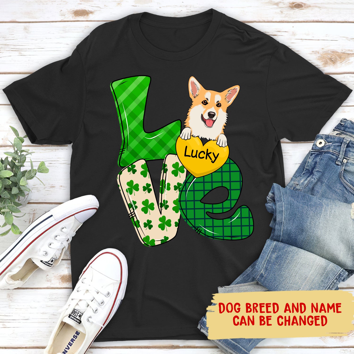St. Patrick's Day Love - Personalized Custom Unisex 5.3 oz T - Shirt for Pet Lovers