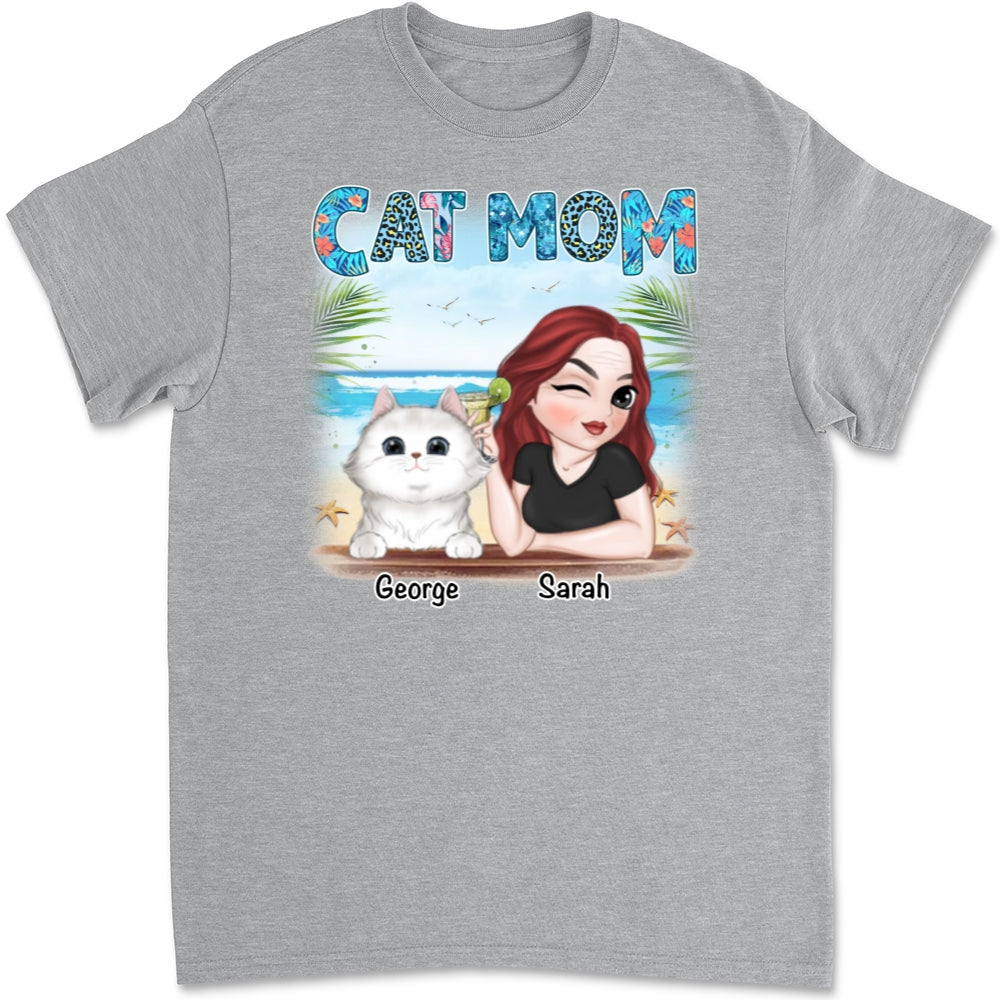 Summer Cat Mom Personalized Custom Unisex 5.3 oz T-Shirt