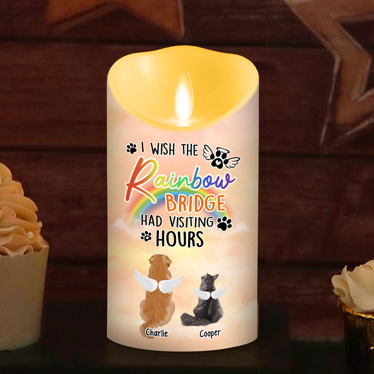 I Wish The Rainbow Bridge Had Visiting Hours - Personalized Custom LED Memorial Candle with Gentle Flickering Light
