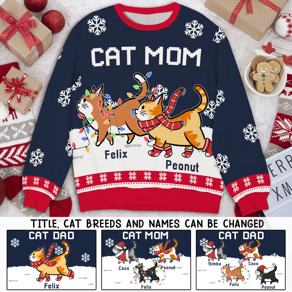 Unique Personalized Custom All-Over-Print Cat Dad/Mom Winter Sweatshirt for Pet Lovers