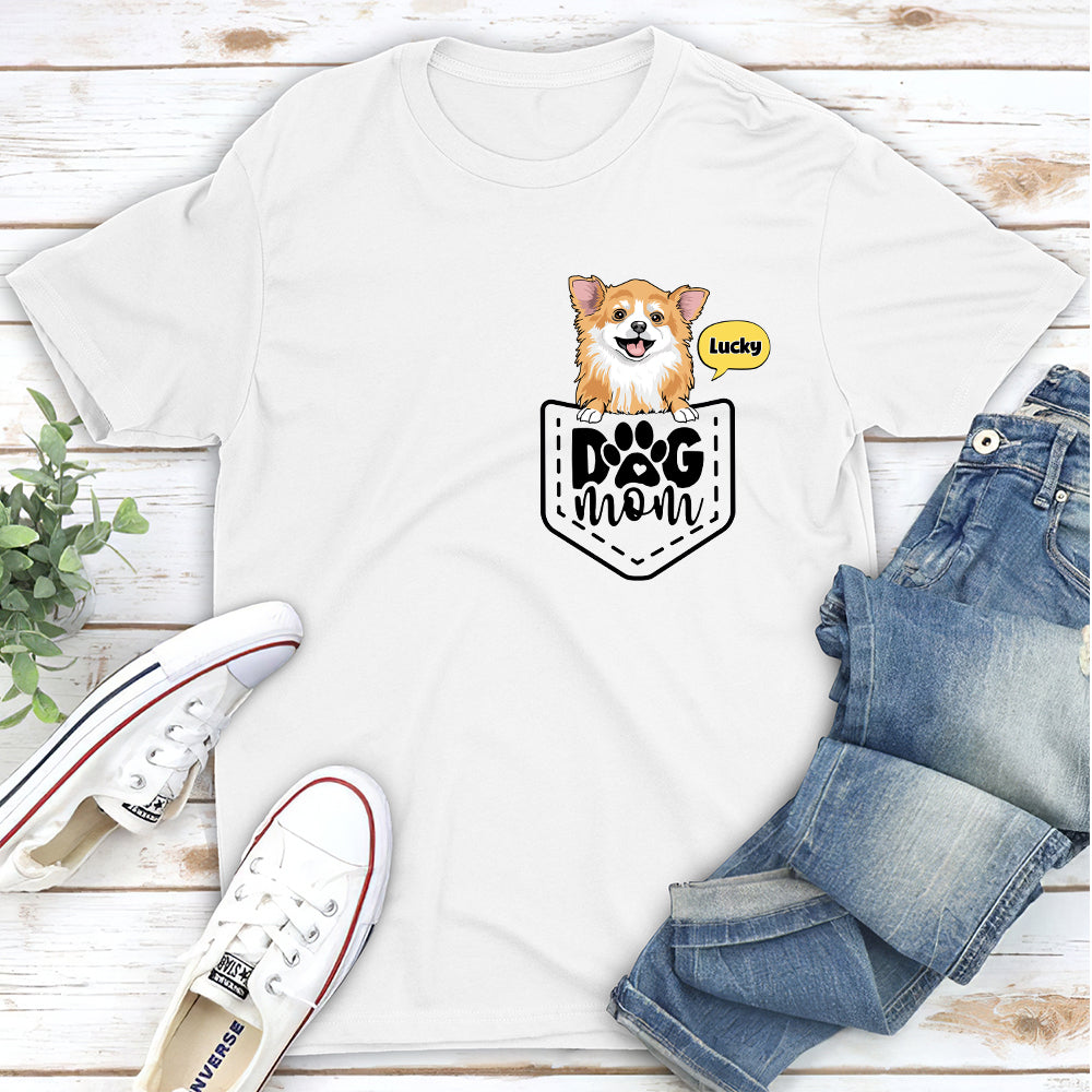 Customizable Unisex Dog Mom Pocket Personalized T-shirt - Ideal Gift for Pet Lovers