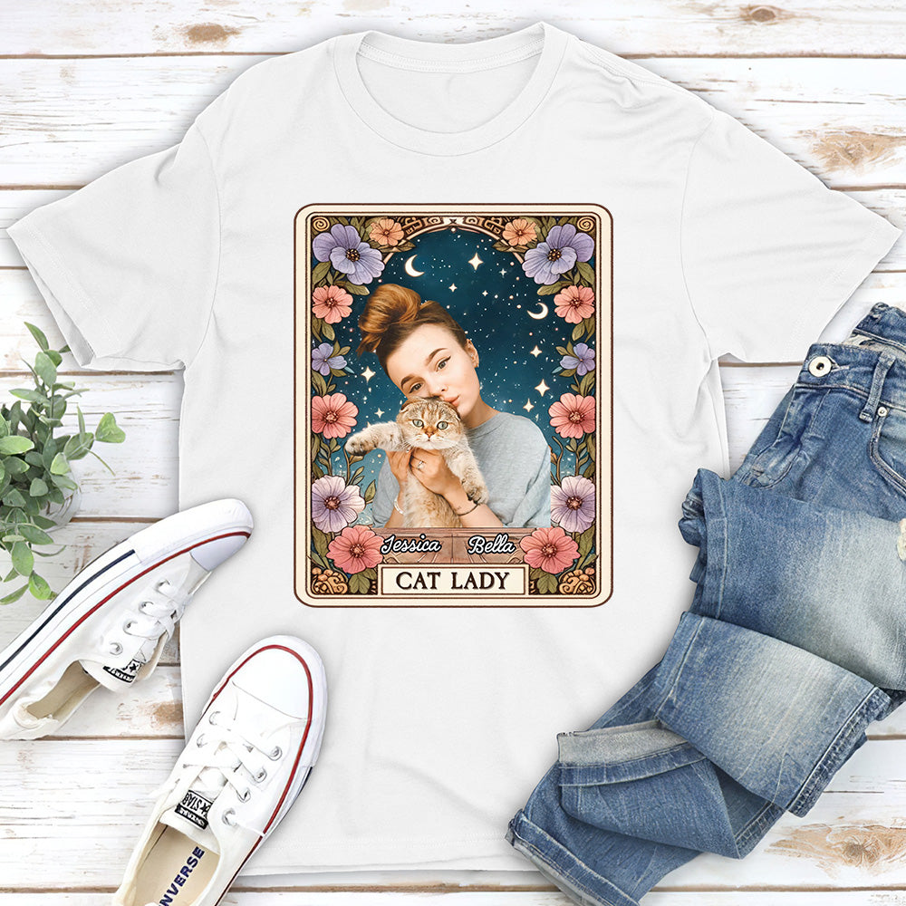 Unique Personalized Custom Unisex Cat Lady Tarot Photo T-Shirt