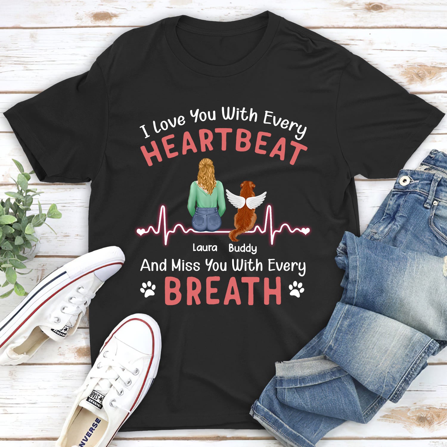 I Love You - Personalized Custom Unisex 5.3 oz Memorial T-shirt for Pet Lovers