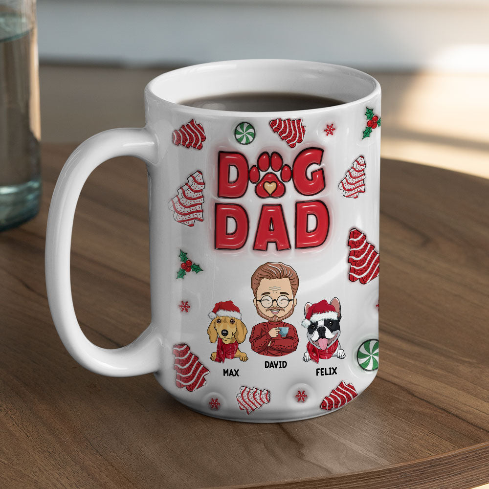 Customizable 3D Inflated Effect Dog Dad Christmas Ceramic Mug - 11oz Personalized Gift
