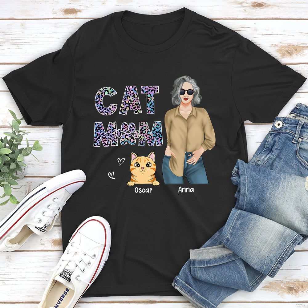 Cat Mom Pattern - Personalized Custom Unisex 5.3 oz T-shirt for Pet Lovers