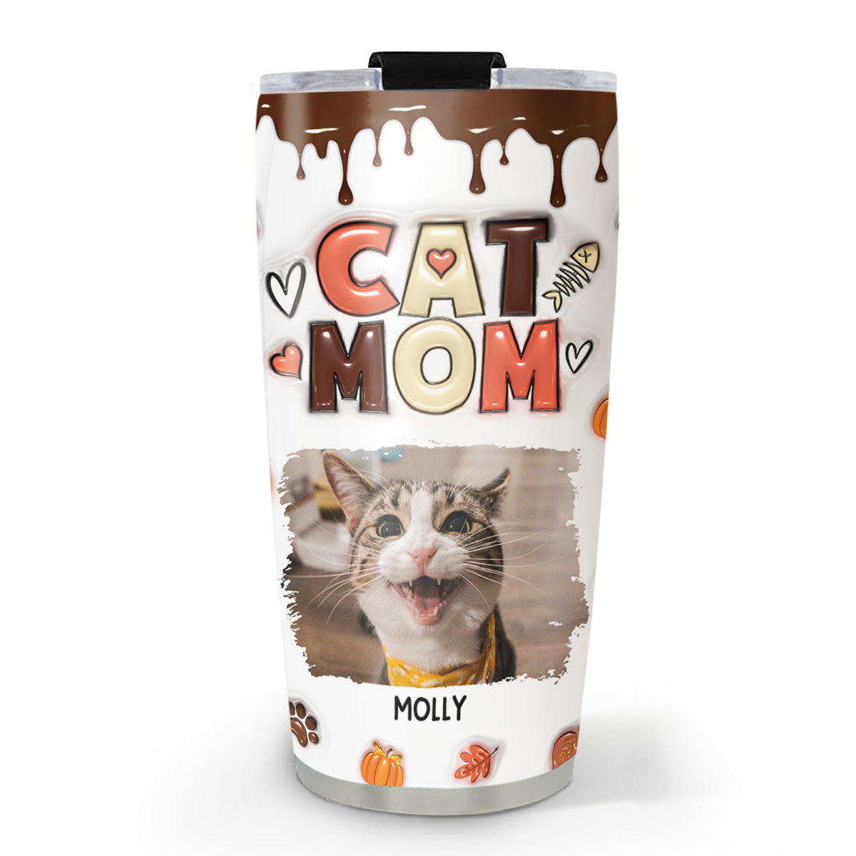 Fall Season Personalized Custom 3D Inflated Effect Tumbler for Cat Moms