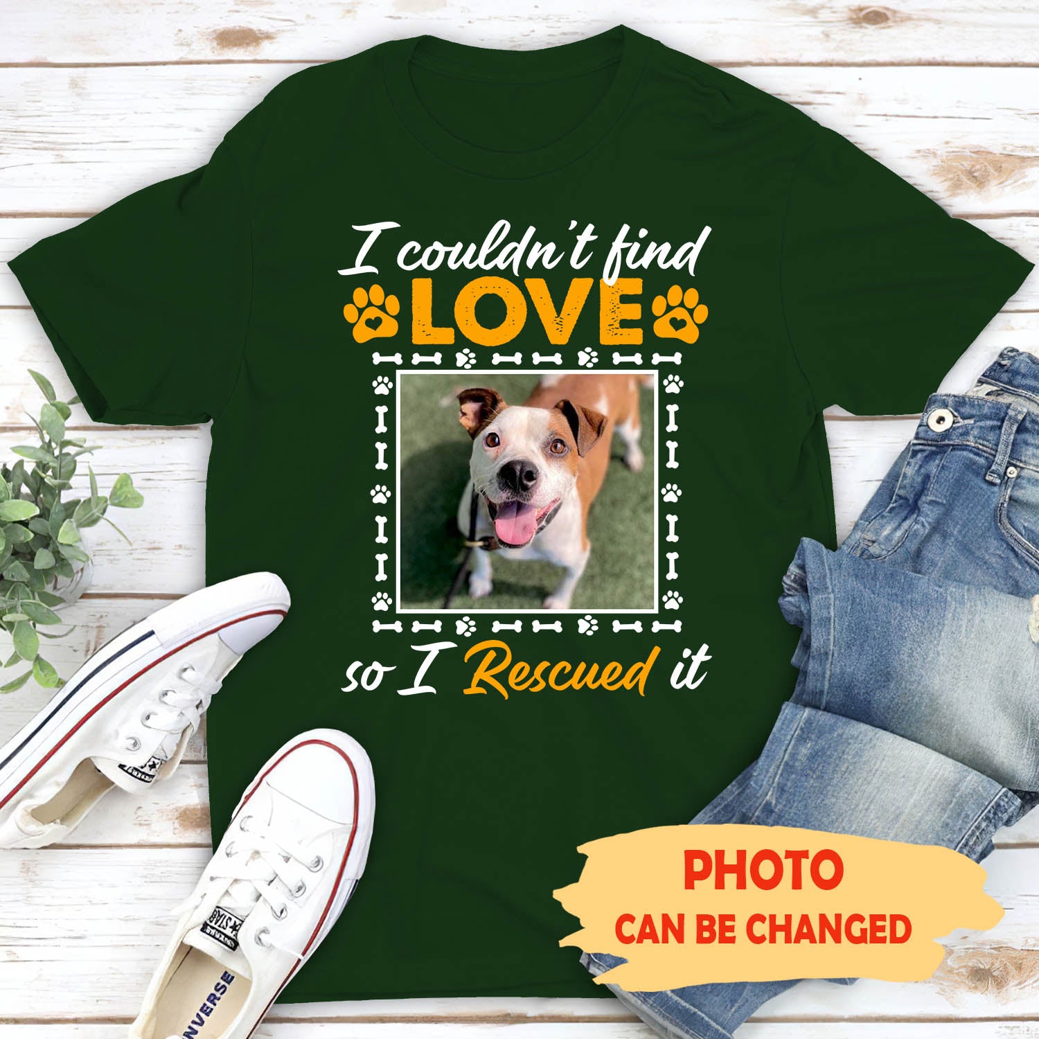 Rescue Love - Personalized Custom Photo Unisex 5.3 oz Heavy Cotton T-shirt for Pet Lovers