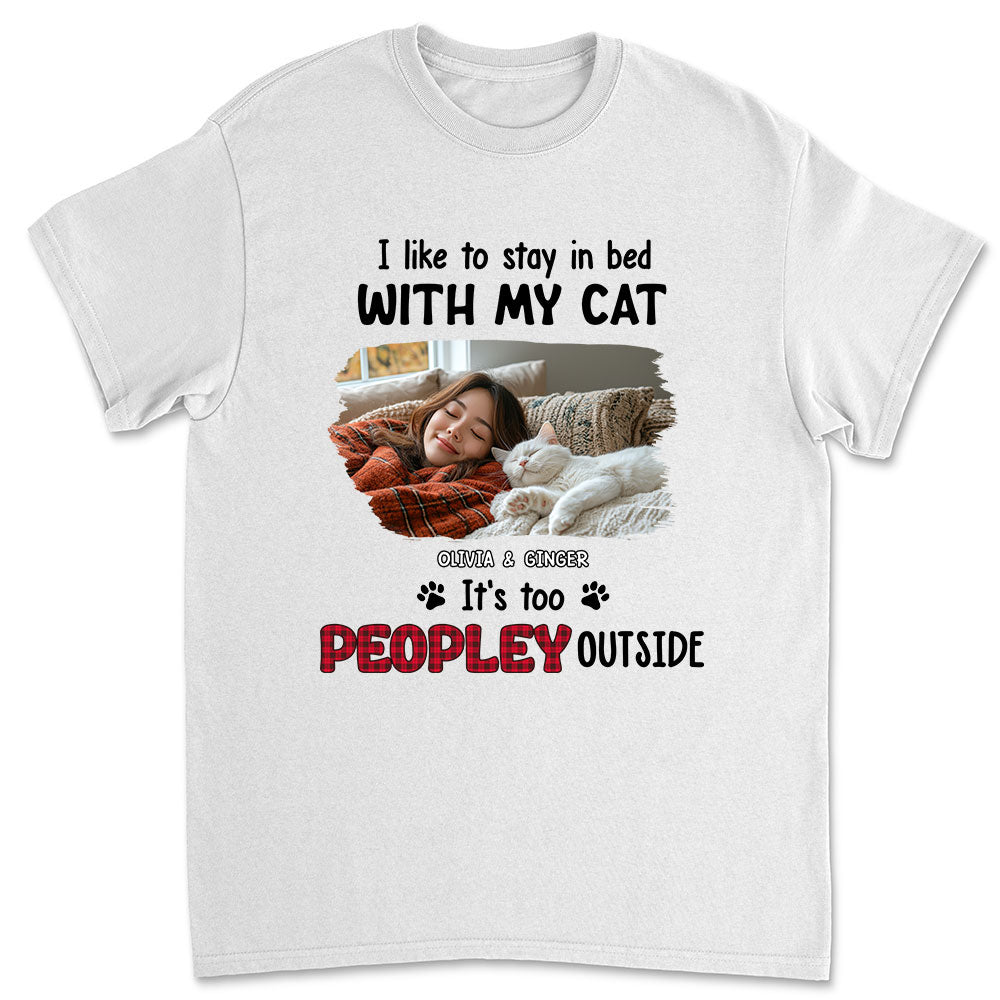 Like To Stay In Bed Cat Photo - Personalized Custom Unisex 5.3 oz T-shirt for Pet Lovers