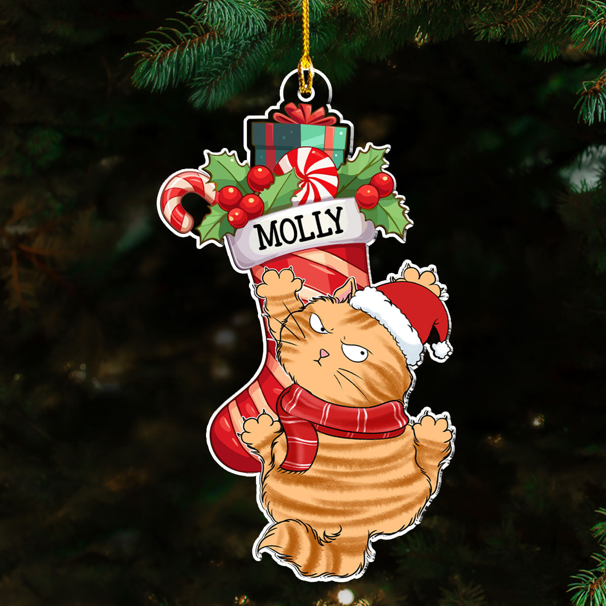 Personalized Custom Acrylic Cat Scratching Christmas Ornament