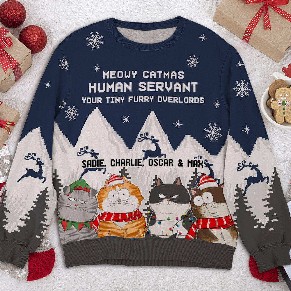Unique Personalized Custom All-Over-Print Christmas Cat Sweatshirt - Ideal Gift for Pet Lovers