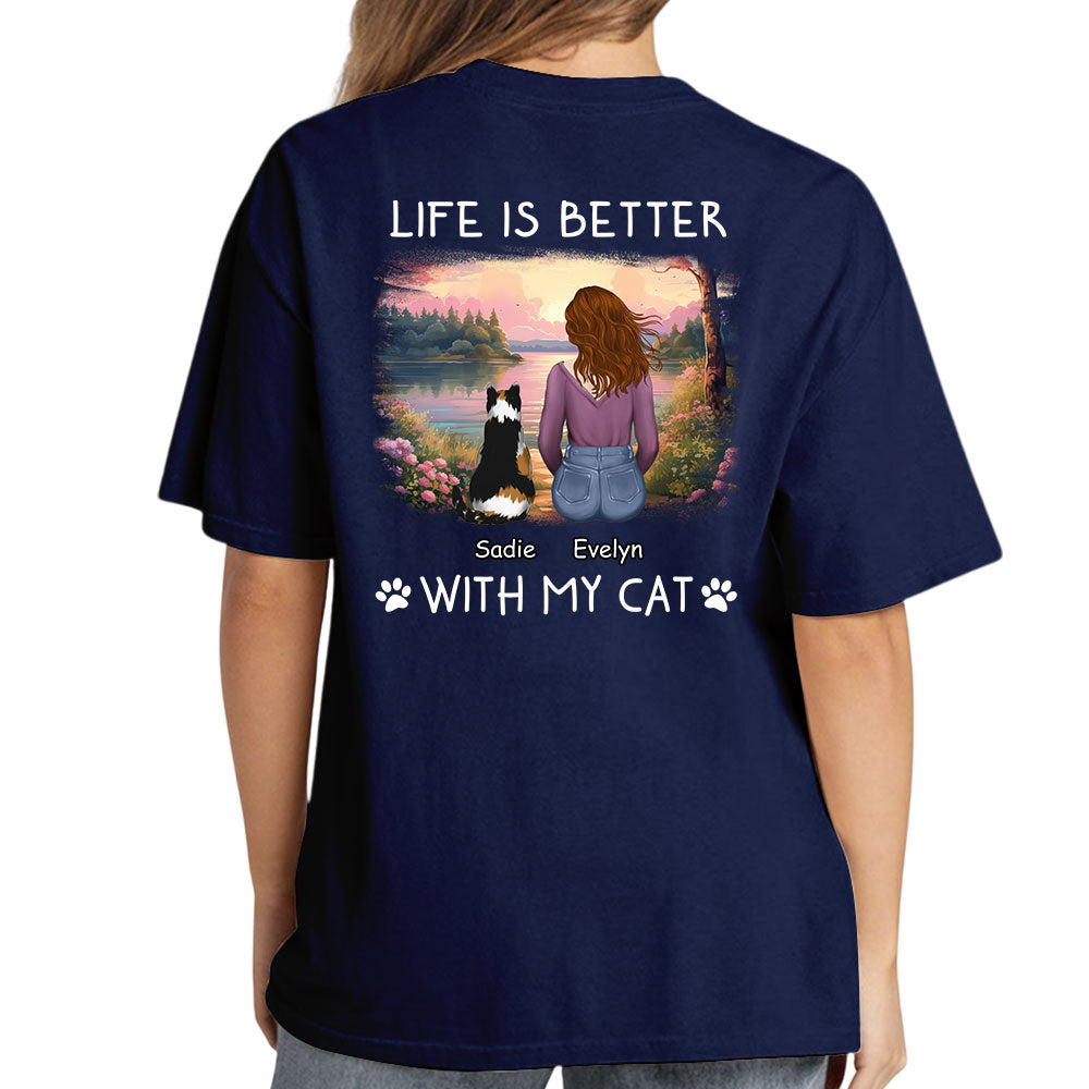 Better With Cats - Exclusive Personalized Custom Unisex 5.3 oz T-shirt for Pet Lovers