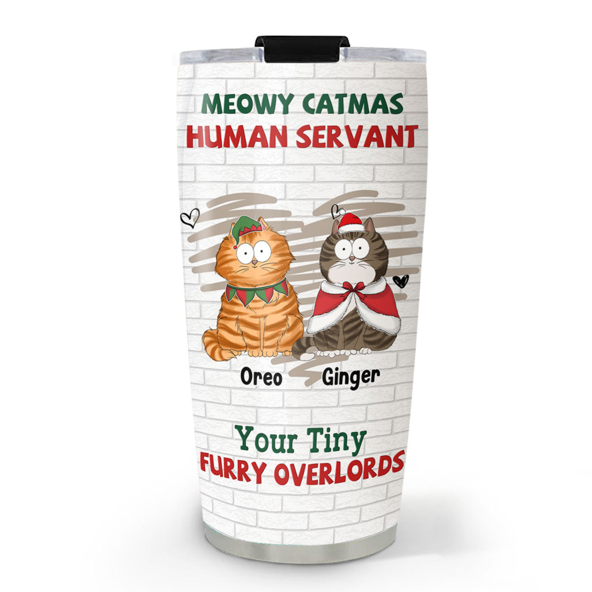 Tiny Cat Overlord Christmas Personalized Custom 20oz Double - Walled Vacuum Insulated Tumbler