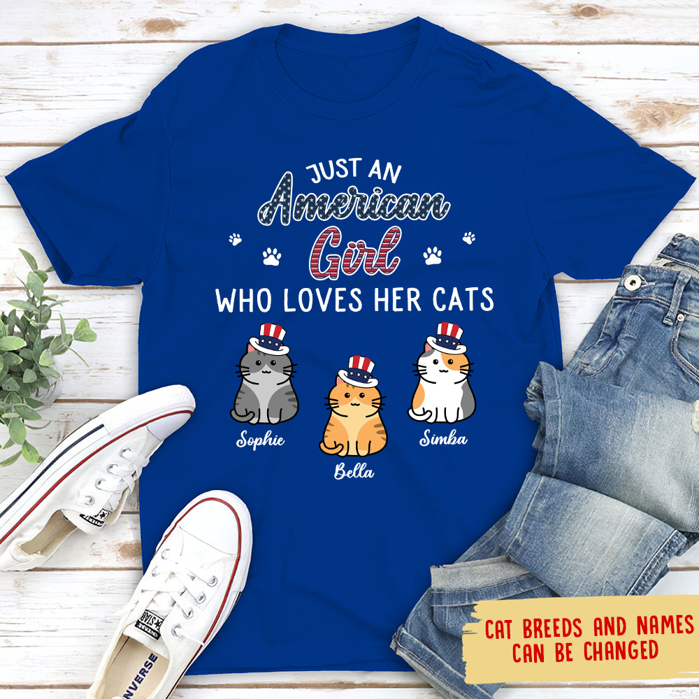 American Cat - Loving Girl Personalized Custom Unisex 5.3 oz T - shirt