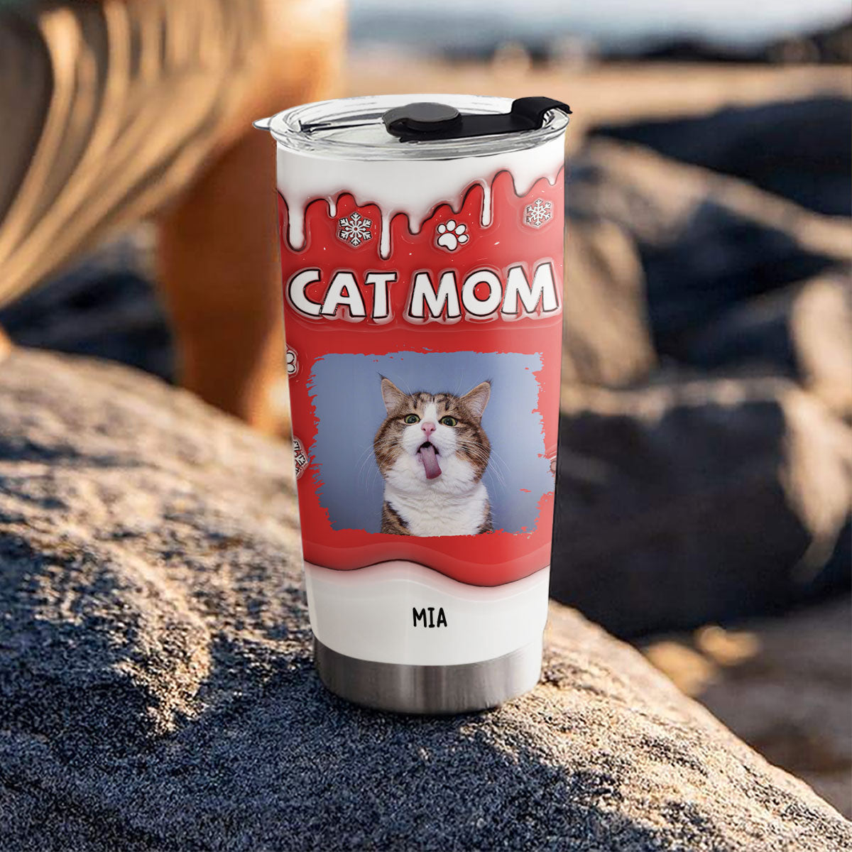 Personalized Custom 3D Inflated Effect Christmas Tumbler for Cat Moms with High - Quality Stainless Steel