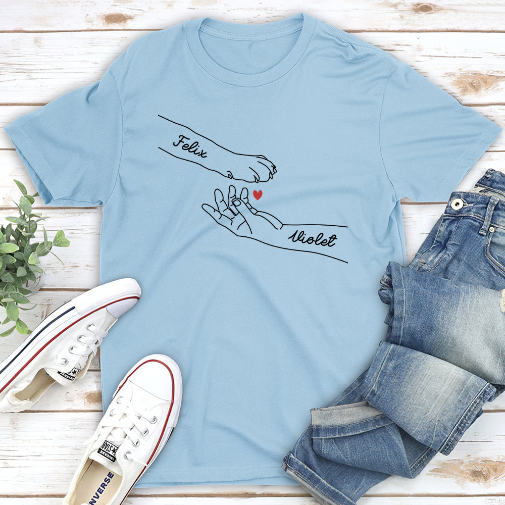 Dog Paw And Human Hand - Personalized Custom Unisex 5.3 oz T-shirt for Pet Lovers