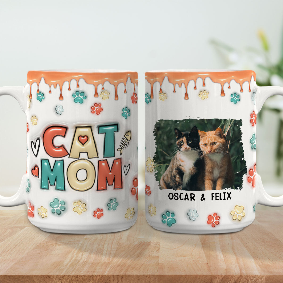 Personalized Custom 3D Inflated Effect Mom Of Cats Version 2 Photo Mug - 11oz & 15oz