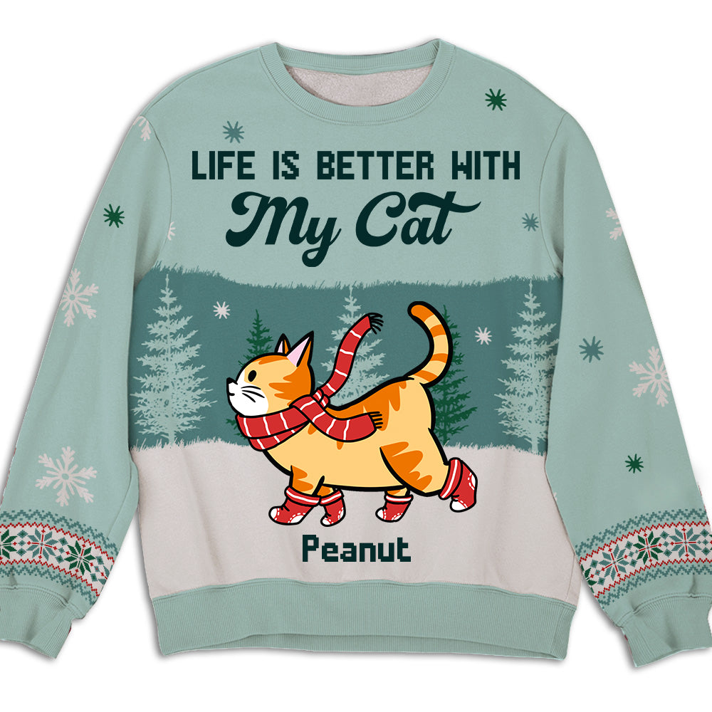 Better Life Walking Cat - Stylish Personalized Custom All-Over-Print Unisex Sweatshirt for Pet Lovers