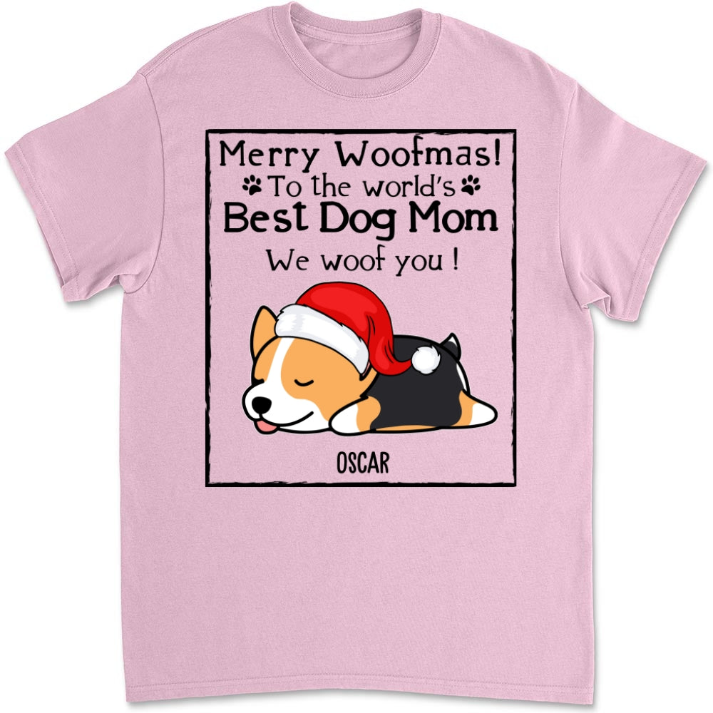 Woof Dog Dad Mom Christmas - Personalized Custom Unisex 5.3 oz Heavy Cotton T-shirt for Pet Lovers