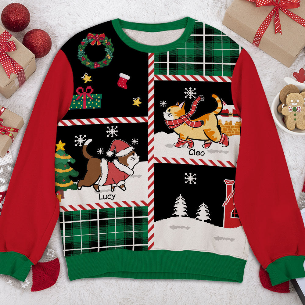 Unique Walking Cat Patchwork Personalized Custom All-Over-Print Unisex Sweatshirt