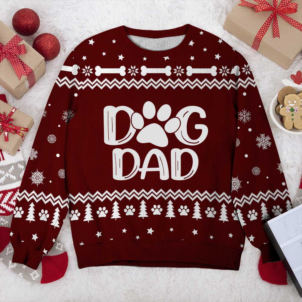 Dog Mom/Dog Dad Christmas All-Over-Print Polyester Blend Unisex Sweatshirt - Perfect Gift for Pet Lovers