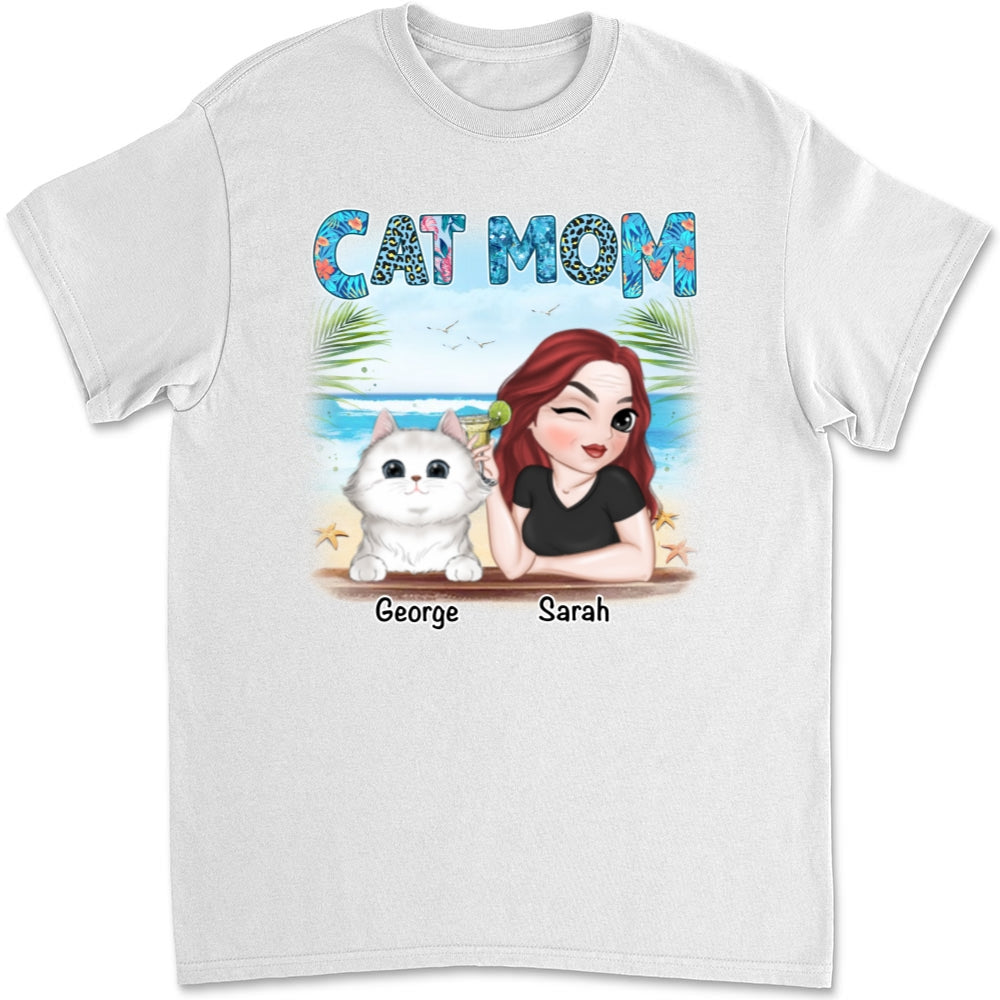 Summer Cat Mom Personalized Custom Unisex 5.3 oz T-Shirt