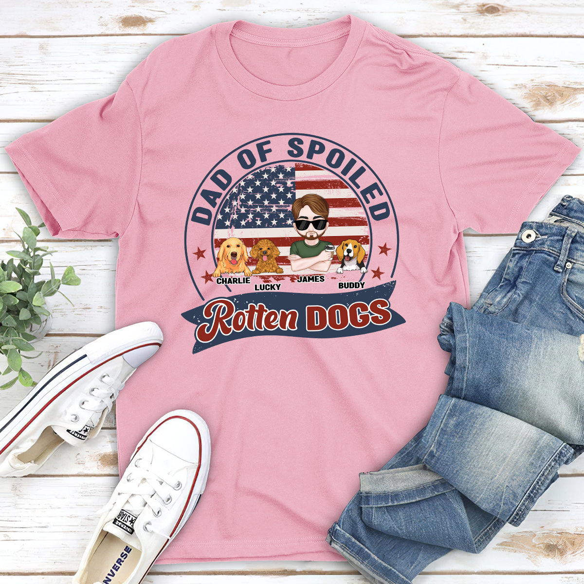 Mom Dad Of Spoiled Rotten Dogs - Customizable Unisex 5.3 oz Personalized T-shirt
