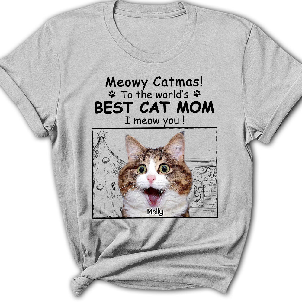 Top-Rated Personalized Custom Women's Christmas Cat Mom Photo T-shirt