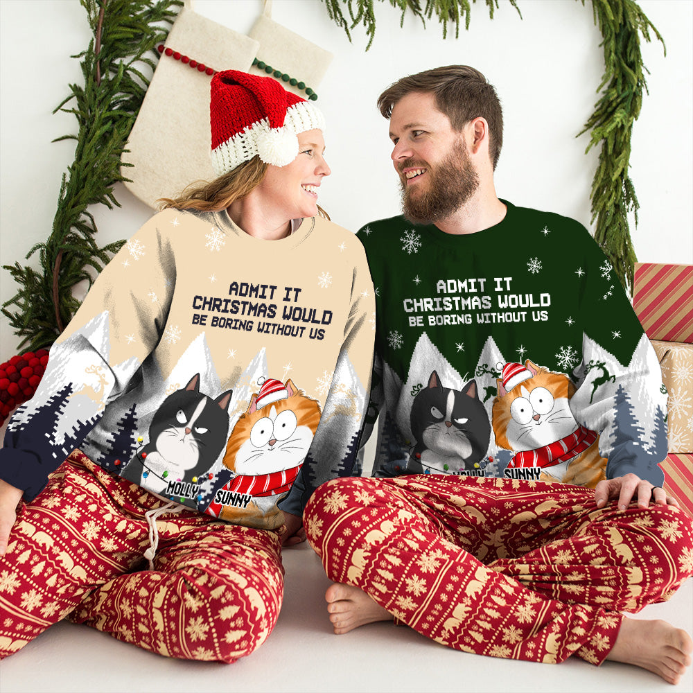 Unique Personalized Custom All-Over-Print Christmas Cat Sweatshirt - Ideal Gift for Pet Lovers