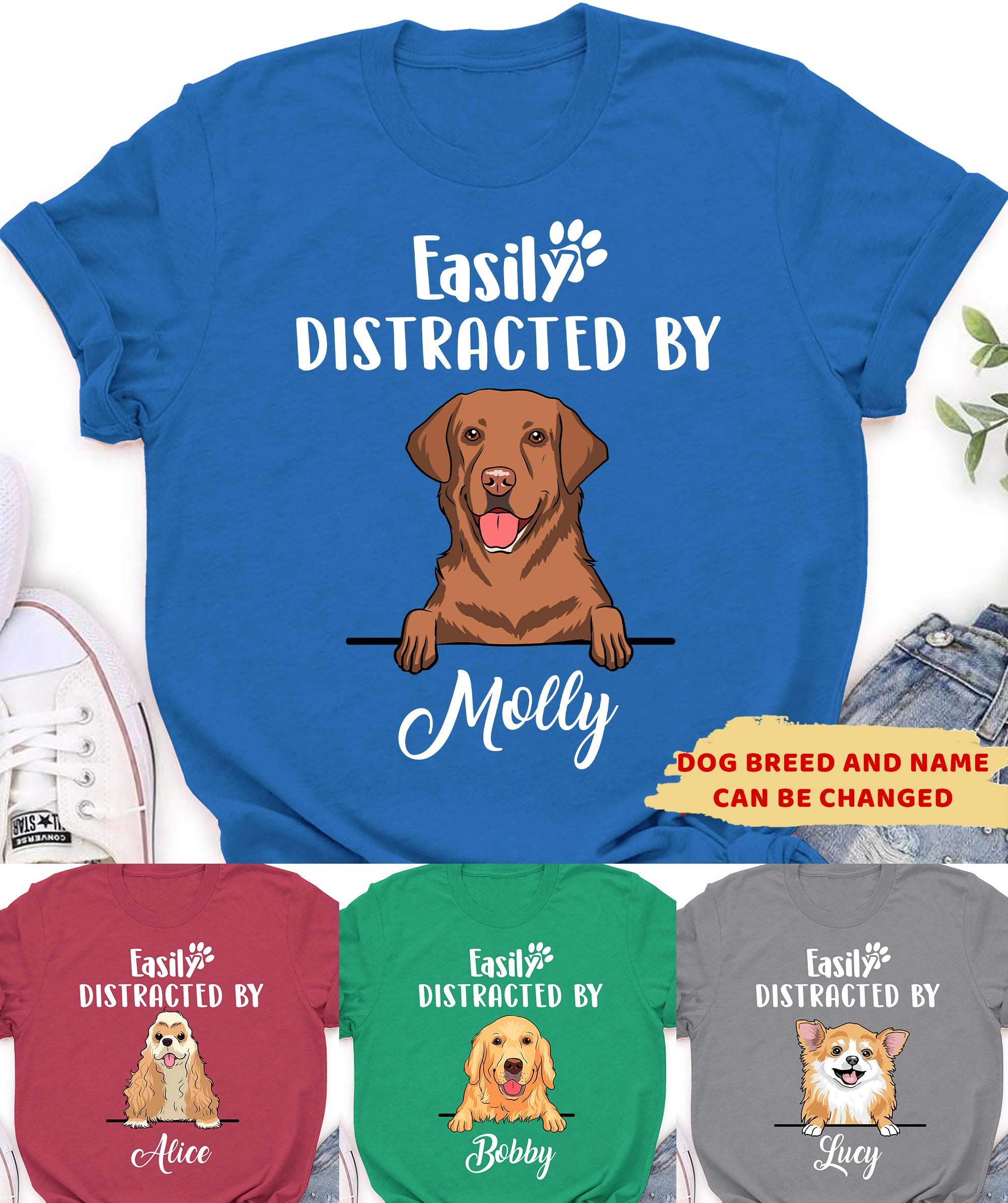 Easily Distracted By Dog - Premium Personalized Custom Unisex Cotton Blend T-shirt