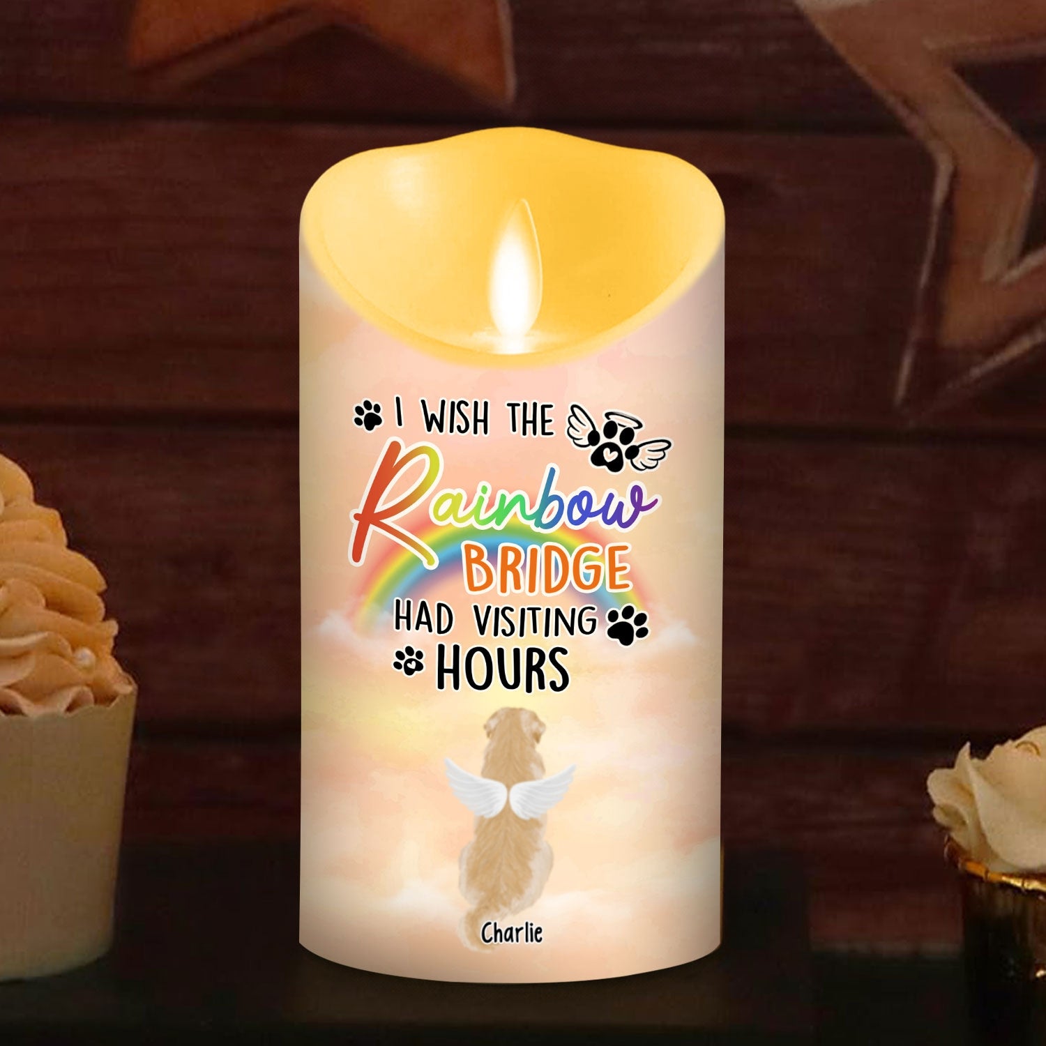 I Wish The Rainbow Bridge Had Visiting Hours - Personalized Custom LED Memorial Candle with Gentle Flickering Light