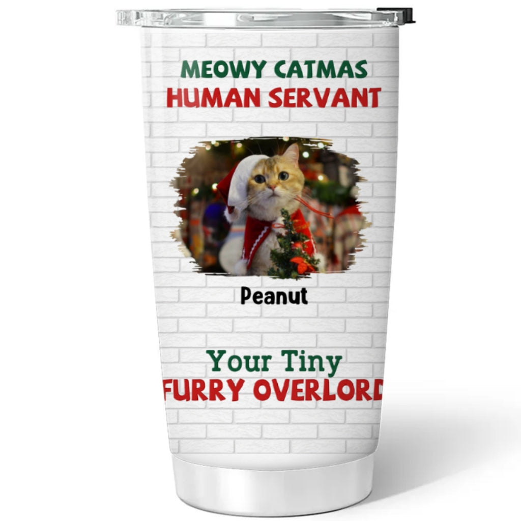 Personalized Custom Tiny Cat Overlord Christmas Photo 20oz Stainless Steel Tumbler