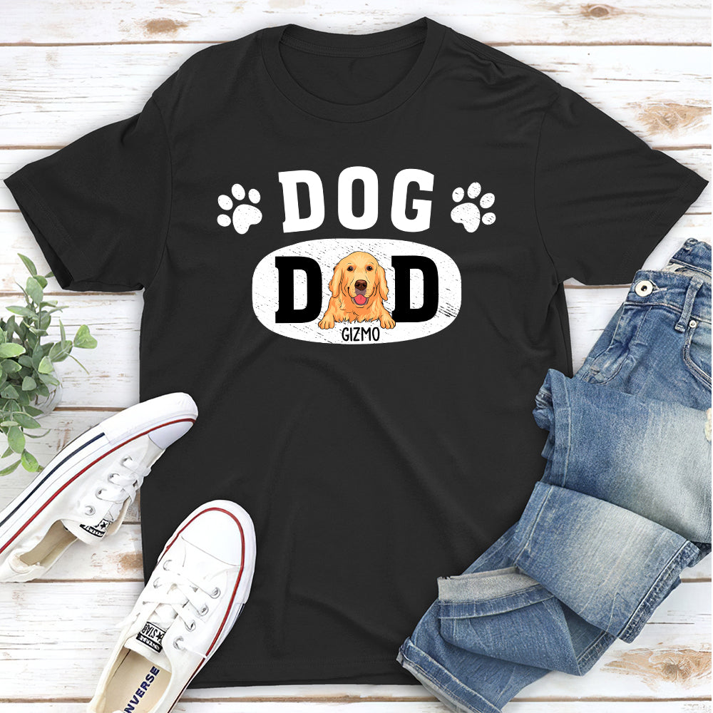 Dog Dad Peeking - Personalized Custom Unisex Heavy Cotton 5.3 oz T-shirt for Pet Lovers