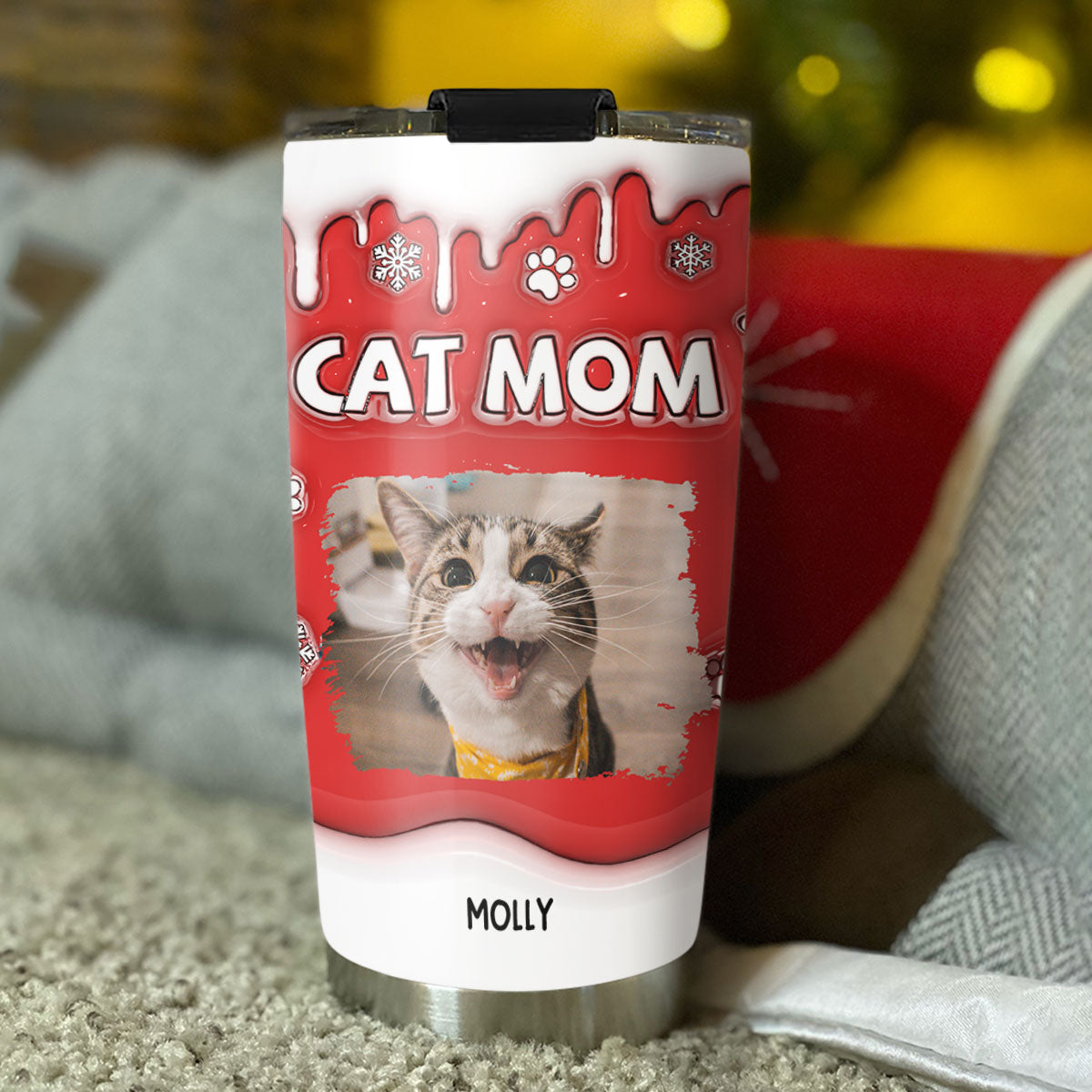 Personalized Custom 3D Inflated Effect Christmas Tumbler for Cat Moms with High - Quality Stainless Steel