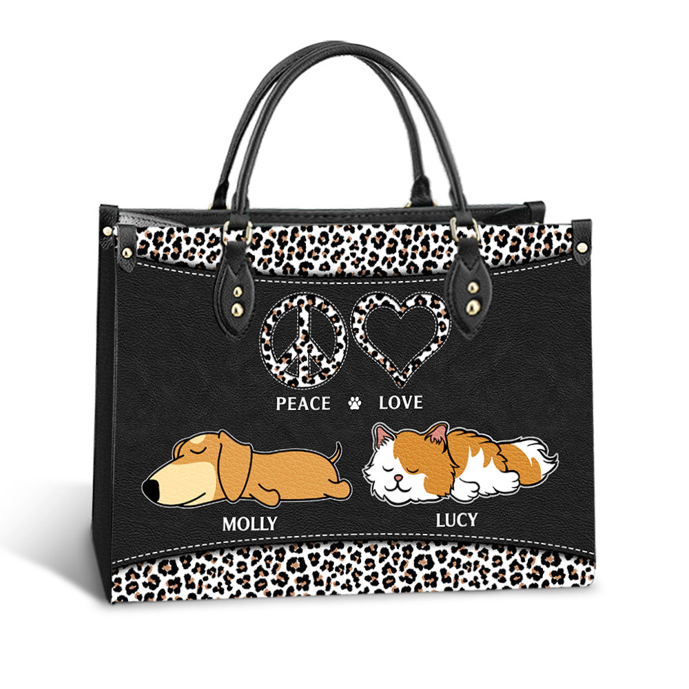 Peace Love Pet - Exquisitely Personalized Custom Leather Handbag for Showcasing Your Love