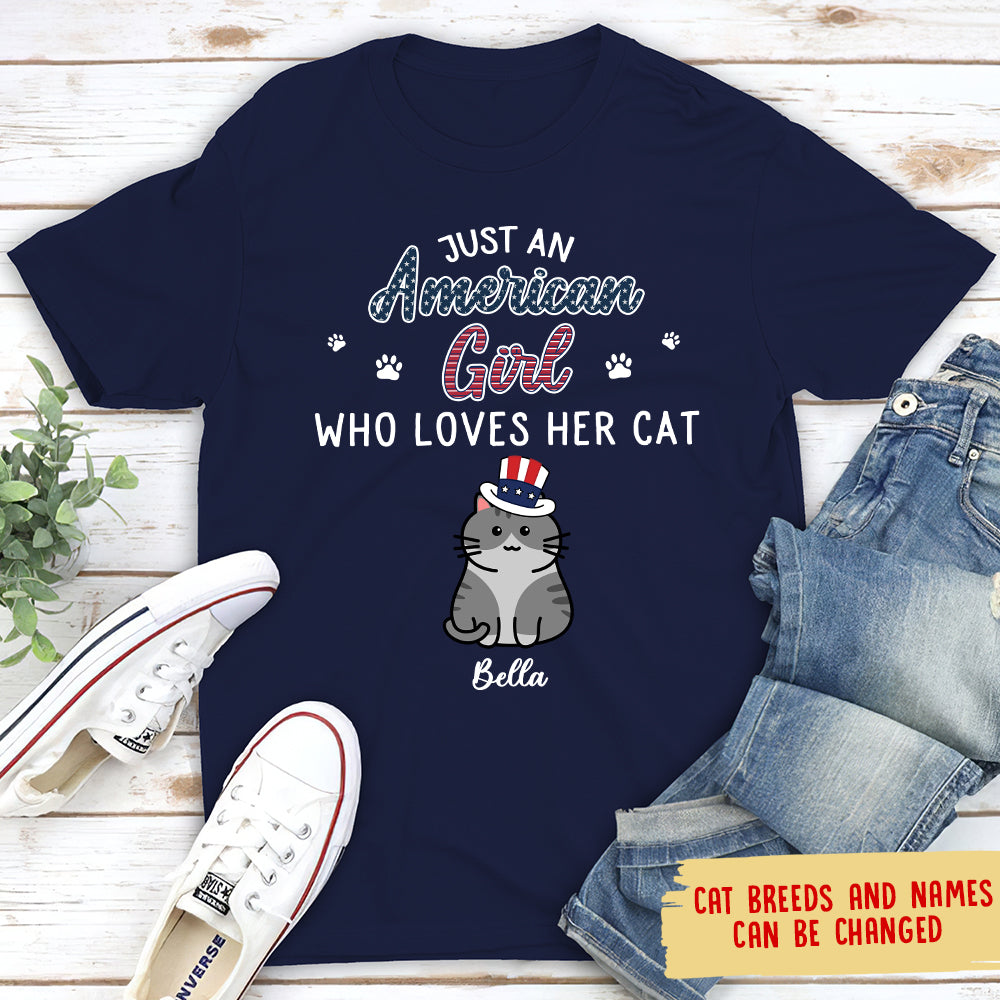 American Cat - Loving Girl Personalized Custom Unisex 5.3 oz T - shirt