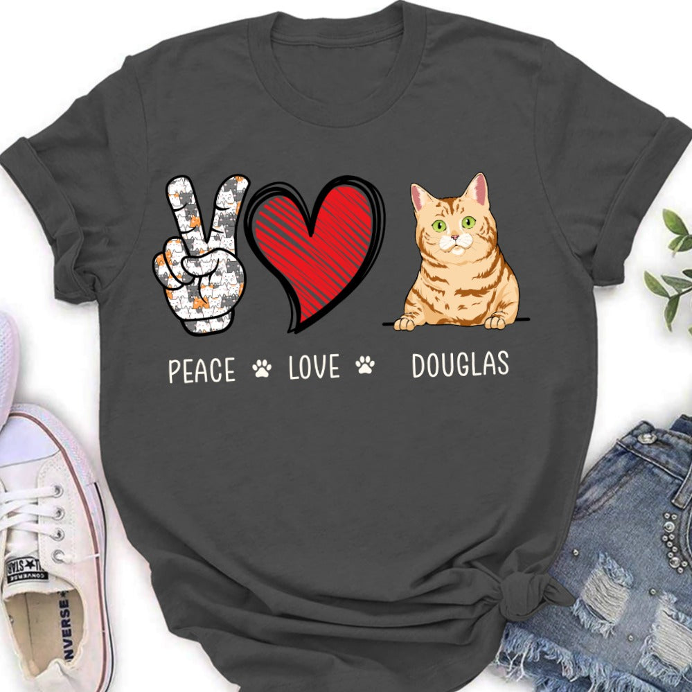 Peace Love Cat - Stylish Personalized Custom Unisex 5.3 oz T-shirt for Pet Lovers