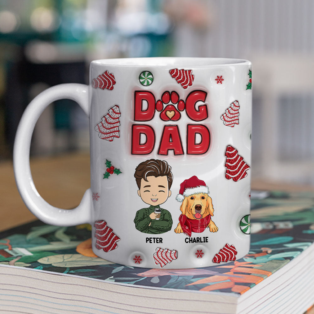 Customizable 3D Inflated Effect Dog Dad Christmas Ceramic Mug - 11oz Personalized Gift