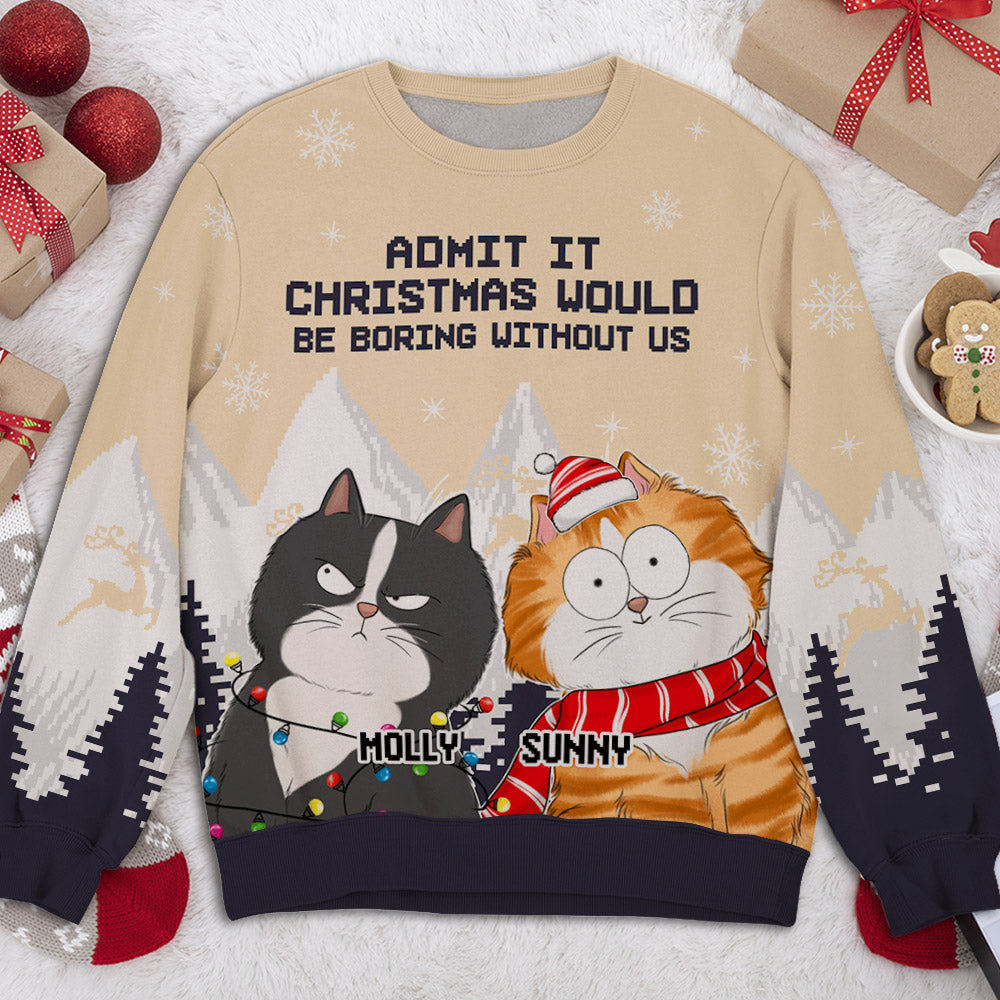 Unique Personalized Custom All-Over-Print Christmas Cat Sweatshirt - Ideal Gift for Pet Lovers