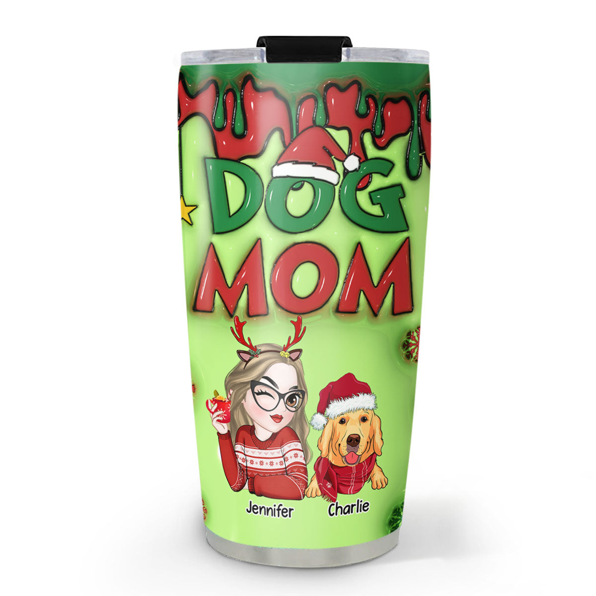 Christmas Dog Mom - Personalized Custom 3D Inflated Effect 20oz Stainless Steel Tumbler for All Occasions