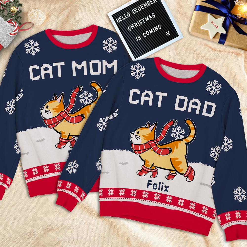 Unique Personalized Custom All-Over-Print Cat Dad/Mom Winter 2 Sweatshirt for Pet Lovers
