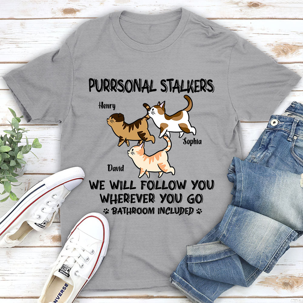 Unique Cat Purrsonal Stalker - Personalized Custom Unisex 5.3 oz T-shirt for Pet Lovers