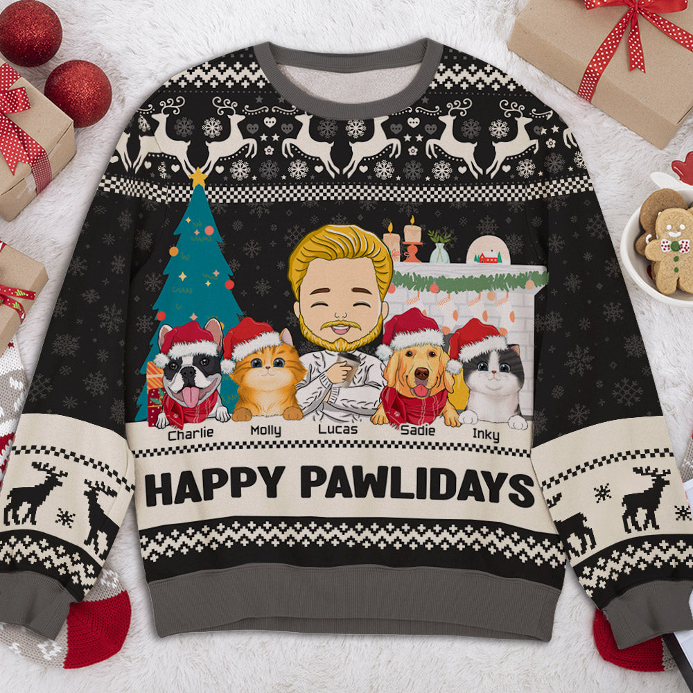 Pawlidays With Pets 2 - Exclusive Personalized Custom All-Over-Print Unisex 8.8 oz Sweatshirt for Pet Lovers