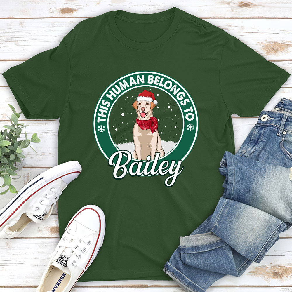 This Human Belongs Christmas - Customizable Personalized Unisex 5.3 oz T-shirt for Pet Lovers