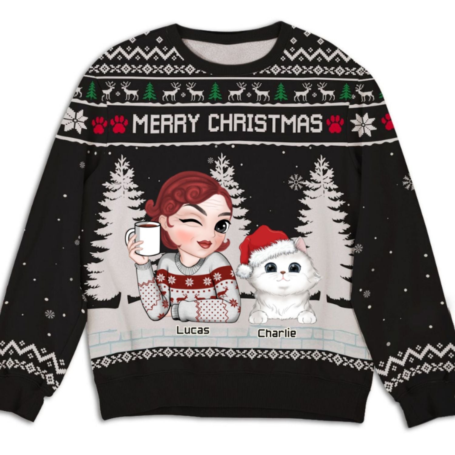 Personalized Custom All-Over-Print Merry Christmas Sweatshirt for Mom and Dad