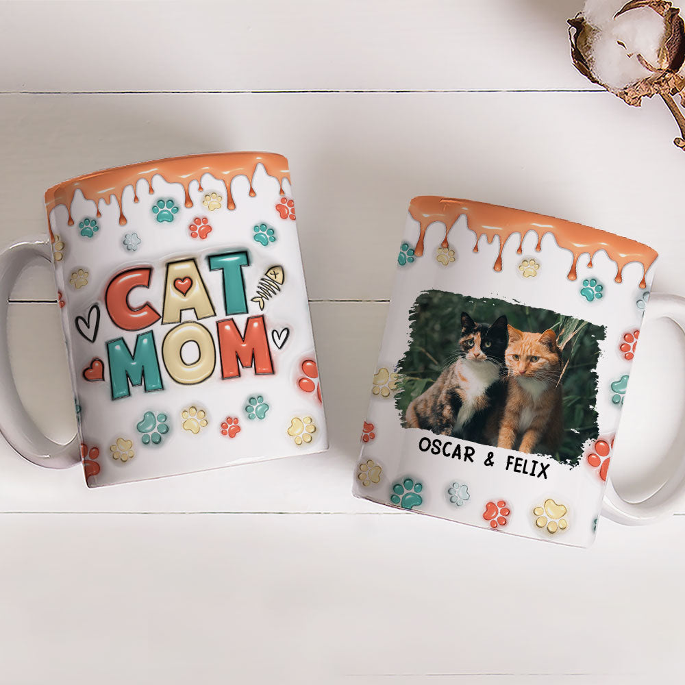 Personalized Custom 3D Inflated Effect Mom Of Cats Version 2 Photo Mug - 11oz & 15oz