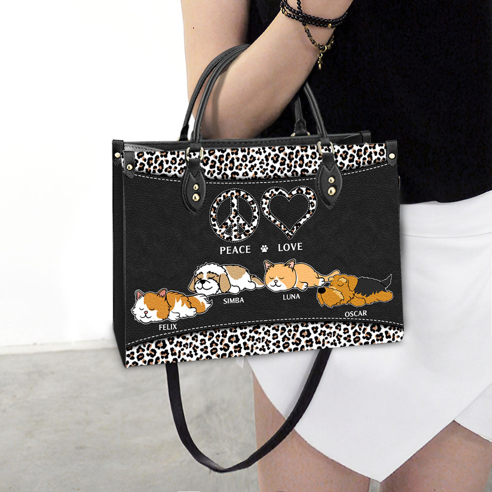 Peace Love Pet - Exquisitely Personalized Custom Leather Handbag for Showcasing Your Love